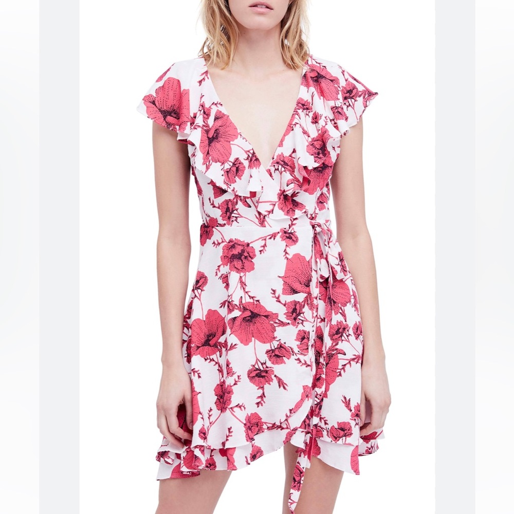 Free People Pink and White Floral Wrap Dress - Picture 1 of 7